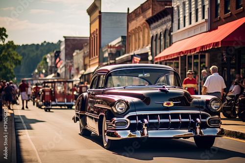 Vintage Elegance: Classic Car Parade Through a Charming Small Town