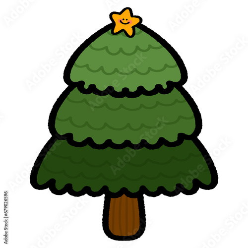 Christmas tree cartoon drawing on white