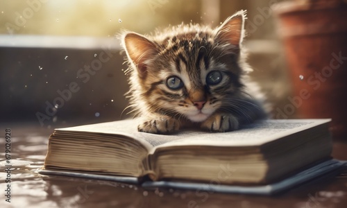 cat on a book on water