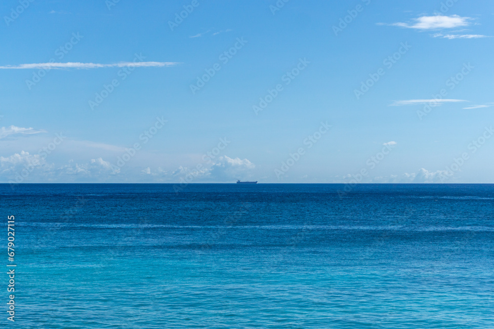  Deep ocean in daylight. Calm and relaxing concept. Seascape from high perspective. Top view of ocean sea water.