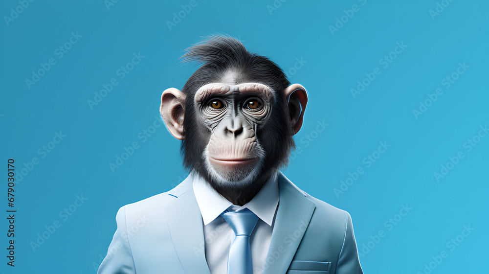 Portrait of monkey isolated on blue background - copy space. Portrait of monkey isolated on blue background - copy space.