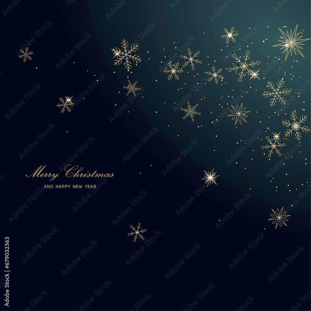 christmas background with golden snowflakes