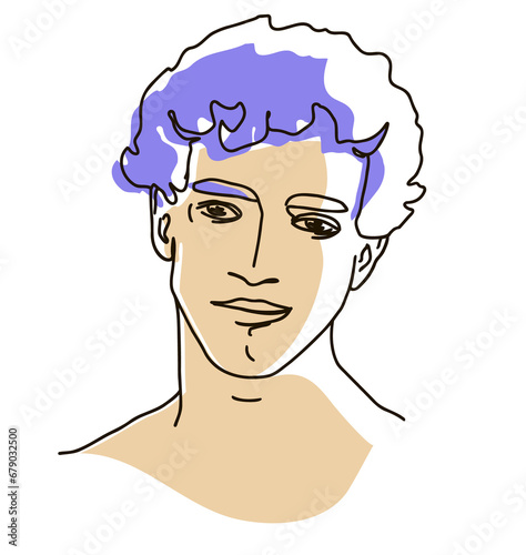  line drawing with color shapes man face. male linear portrait. Outline man avatar 