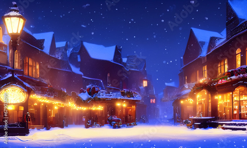 クリスマスデザイン・夜の街並みの風景