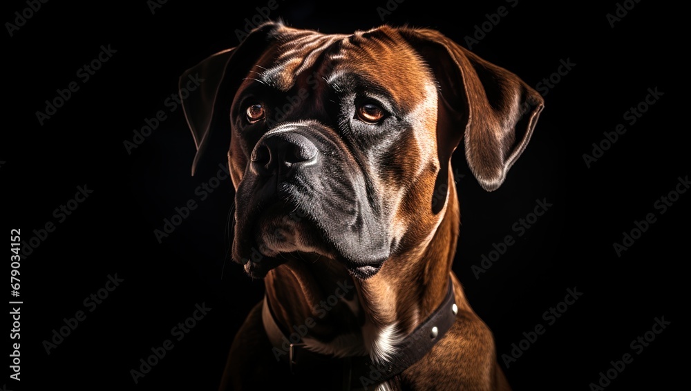 Experience the captivating contrast of light and shadow as a powerful Boxer takes center stage against a sleek black backdrop. Experience the captivating contrast of light and shadow as a powerful Boxer takes center stage against a sleek black backdrop.