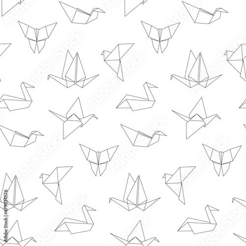 Origami line art vector seamless pattern background. Modern hobby. photo
