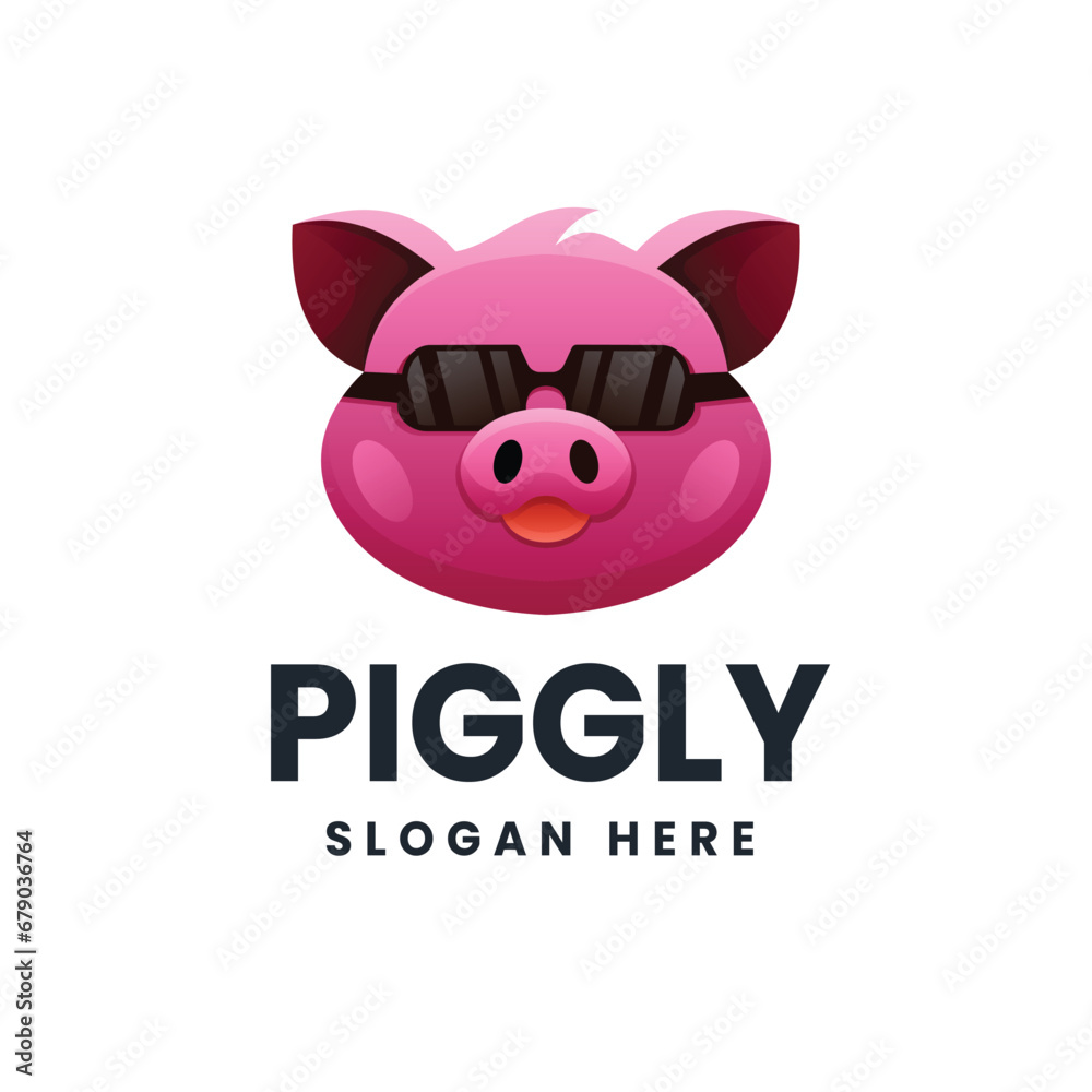 Pink pig gradient logo vector icon illustration