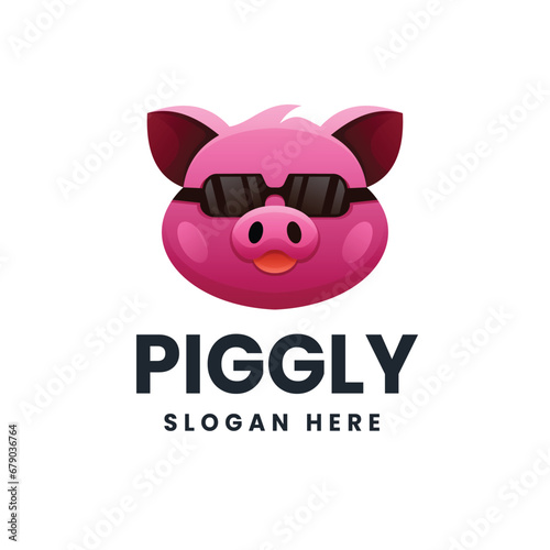 Pink pig gradient logo vector icon illustration