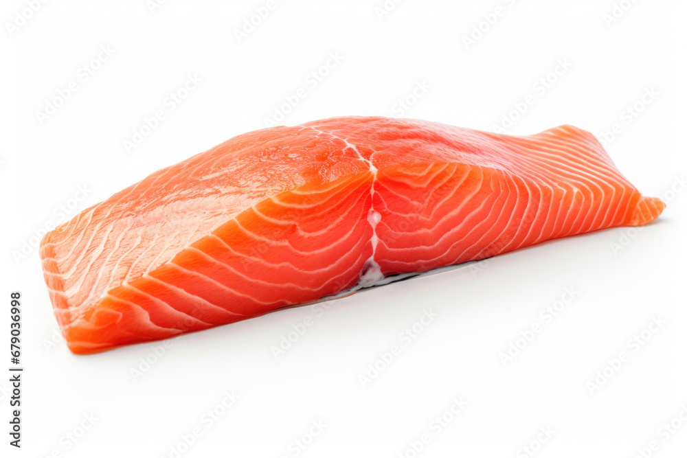 Fresh steak of coho salmon fish on white background