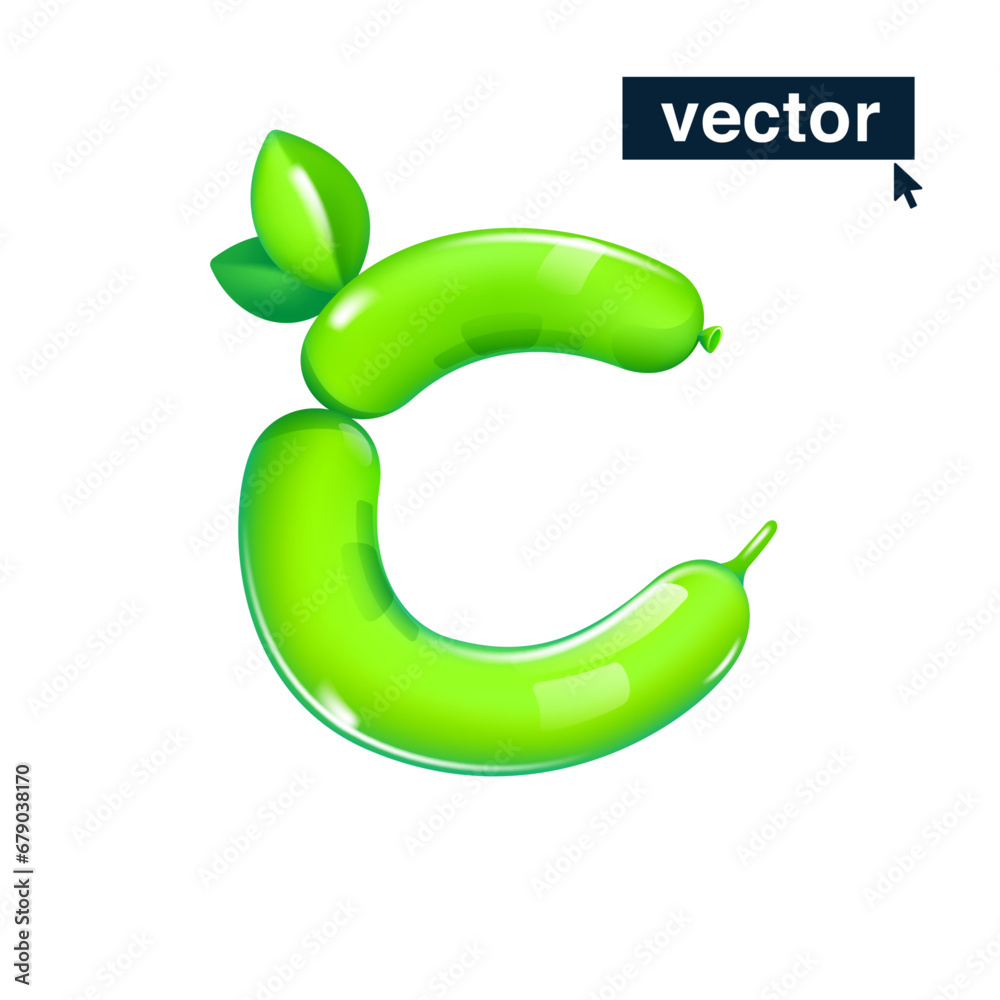 C letter logo made of twisted balloons. Eco-friendly realistic 3D render with green leaves. Vector elements in cartoon style. Perfect for nature banner, healthy food labels, garden art, and grass adv. C letter logo made of twisted balloons. Eco-friendly realistic 3D render with green leaves. Vector elements in cartoon style. Perfect for nature banner, healthy food labels, garden art, and grass adv.
