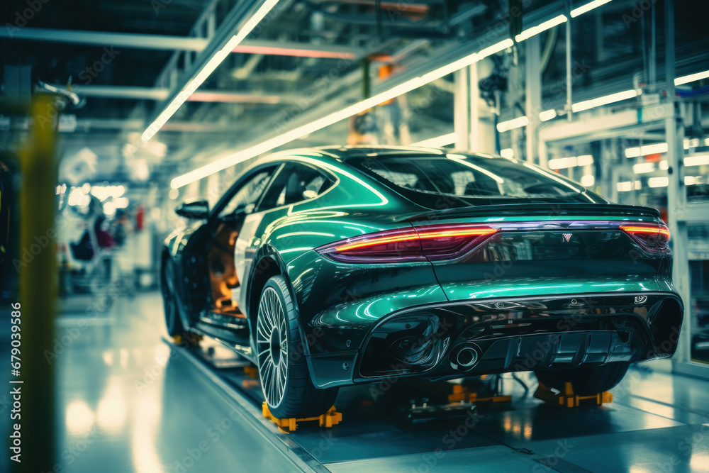 Assembly line for the production of modern cars. The final stage of assembly and testing during production. Quality control. Automated assembly