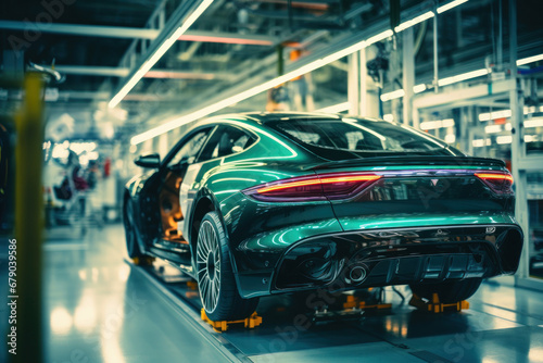 Assembly line for the production of modern cars. The final stage of assembly and testing during production. Quality control. Automated assembly © Anoo
