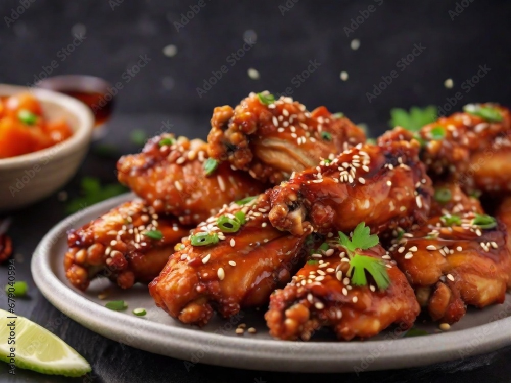 Delicious crispy BBQ chicken wings with sesame