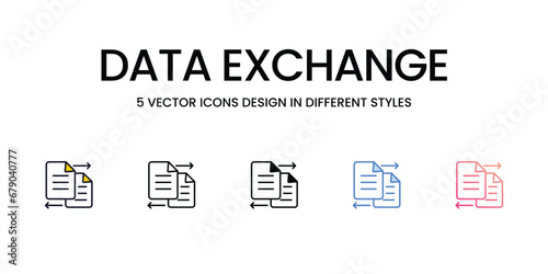 Data Exchange Icon Design in Five style with Editable Stroke. Line  Solid  Flat Line  Duo Tone Color  and Color Gradient Line. Suitable for Web Page  Mobile App  UI  UX and GUI design.