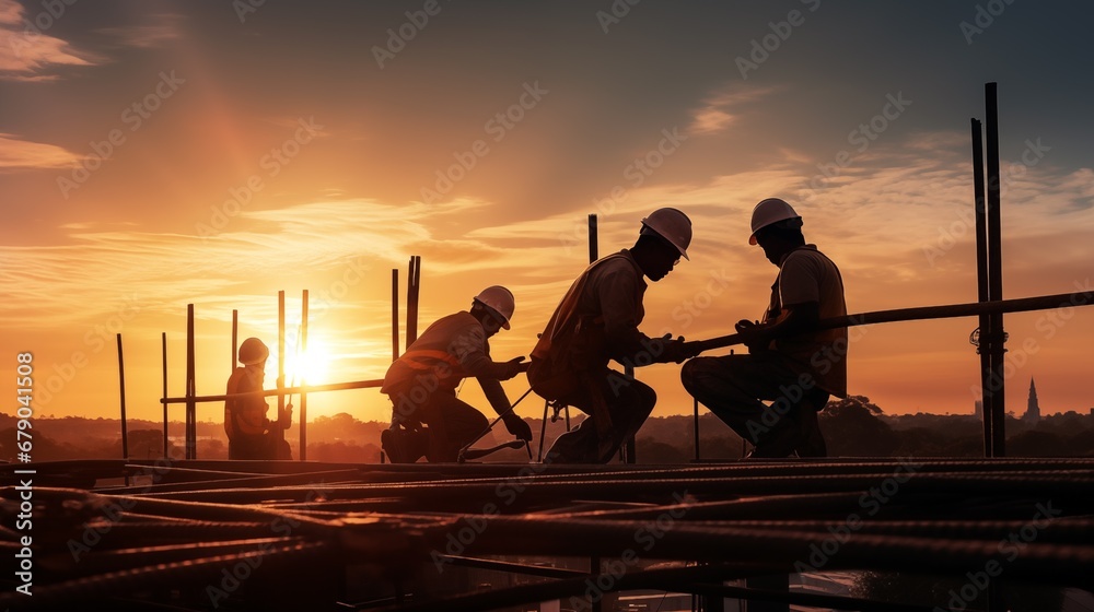Fototapeta premium a group of men working on a construction site
