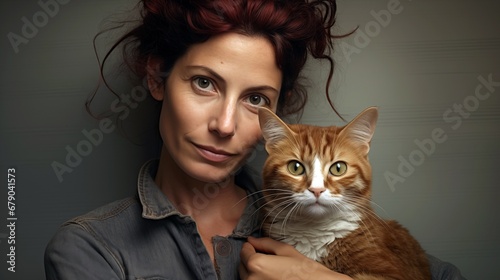 a woman holding a cat in her arms