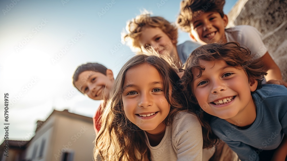 Obraz premium a group of young children standing next to each other
