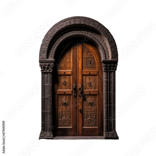 Medieval Wooden Door with Stone Arch