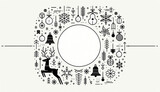 B&W shapes and symbols,  abstract Christmas art background with copy-space for text. Created using Ai generative tools. 