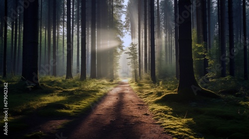 a dirt road in the middle of a forest