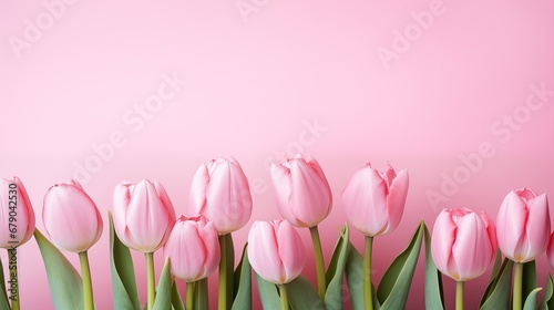 a row of pink tulips against a pink background