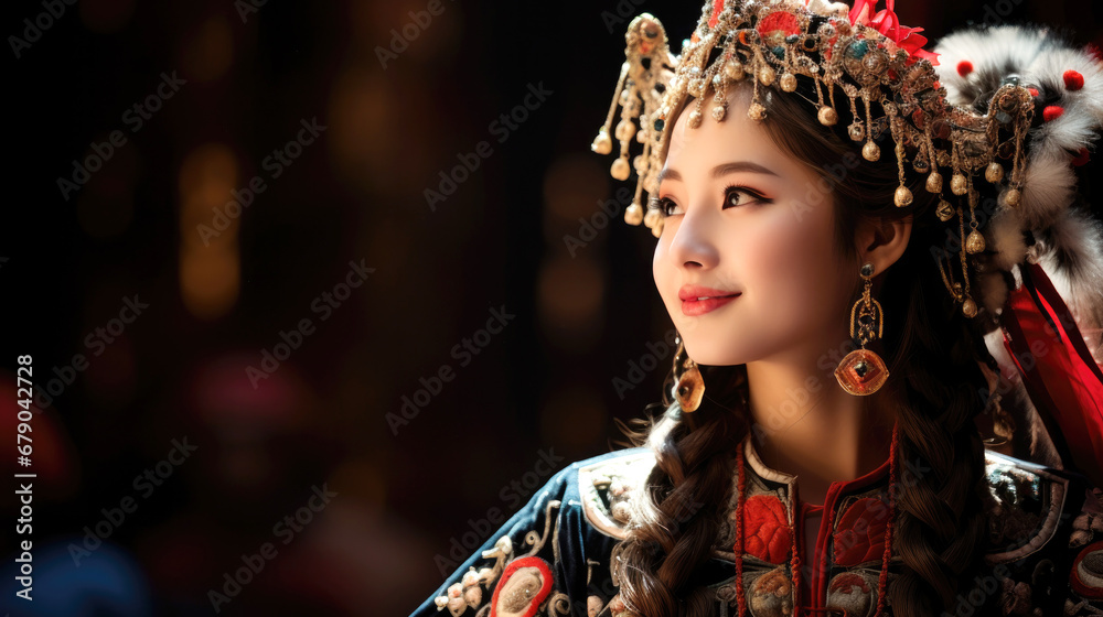 smiling Chinese girl with Chinese new year traditional clothing, lunar spring festival smiling Chinese girl with Chinese new year traditional clothing, lunar spring festival