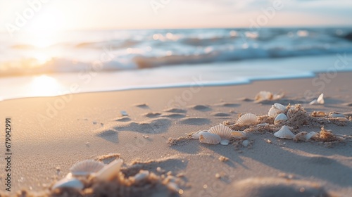 a bunch of seashells are on the sand at the beach