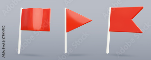 Red flags collection 3D icons. Warning sign. Red flag 3D rendering.
