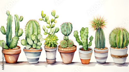 Set of watercolor cactus in a pot illustration