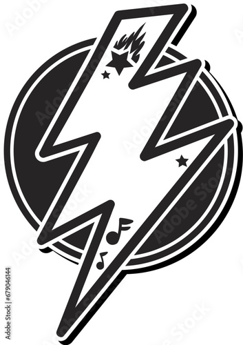 Minimalistic logo emblem of Electric Lightning Discharge. Badge template for slogan and name brand against round backdrop. Simple black and white vector isolated on white background