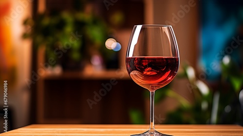a glass of red wine sitting on a table