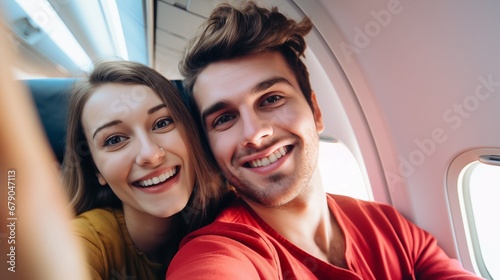 a man and a woman are sitting on an airplane