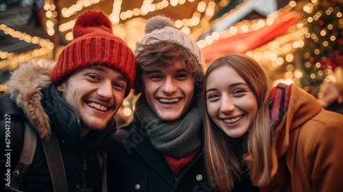 a couple of people standing next to each other at Christmas market