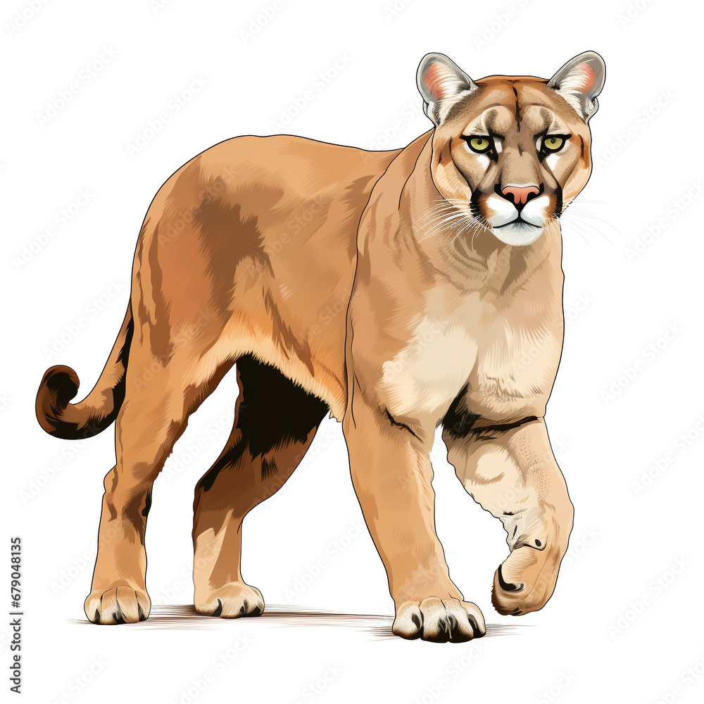 Obraz premium Puma cartoon natural colors, black outline on white background