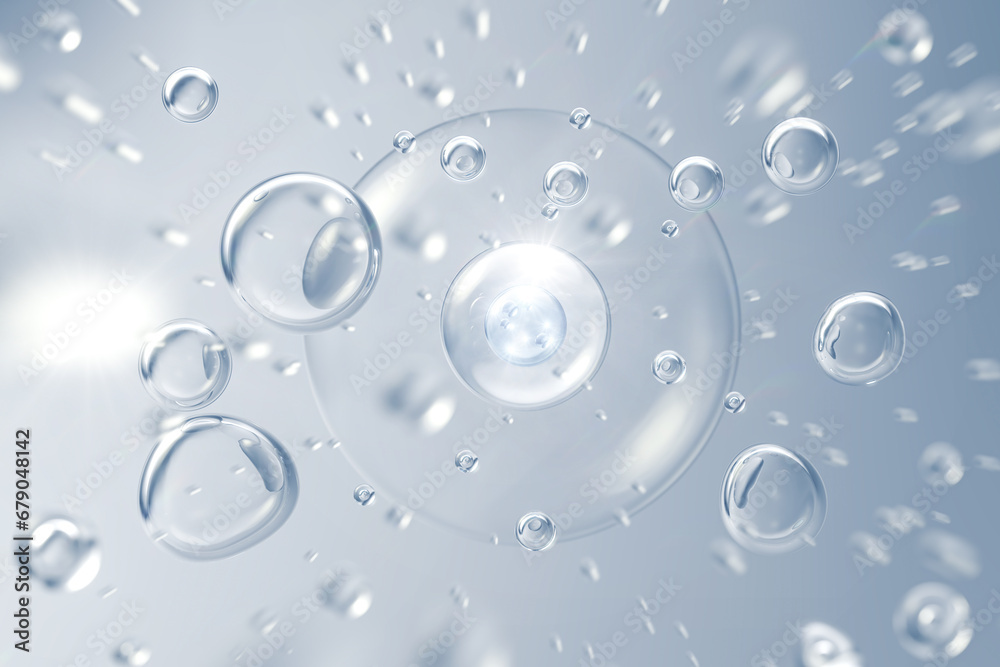 cosmetic moisturizer water molecule, Cosmetic Essence, Liquid bubble, 3d rendering - obrazy, fototapety, plakaty 