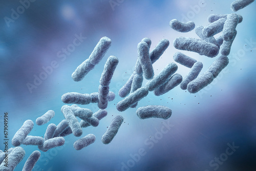 microscopic of bacteria cells, Lactic acid bacteria. Probiotic bacterium, 3d rendering. photo