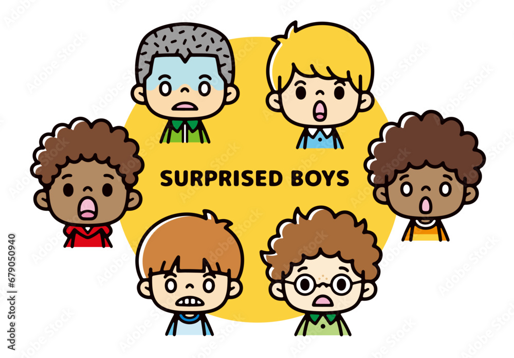 Illustration of surprised multinational boys