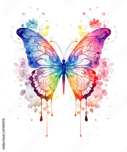 Watercolor Butterfly Silhouettes Clipart, Nature Sublimation Butterfly Graphics, Transparent Background, transparent PNG, Created using generative AI © sahli