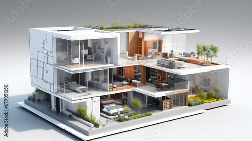 Housing concept. Architecture illustration of modern minimal house. generative ai