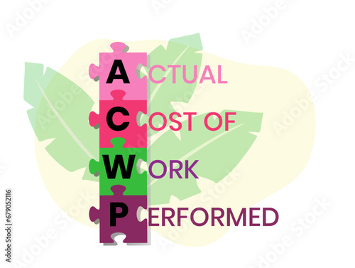 ACWP, Actual Cost of Work Performed acronym. Concept with keyword and icons. Flat vector illustration. Isolated on white.