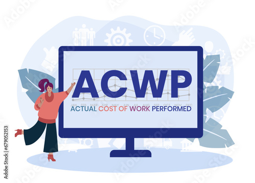 ACWP, Actual Cost of Work Performed acronym. Concept with keyword and icons. Flat vector illustration. Isolated on white.