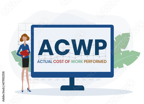 ACWP, Actual Cost of Work Performed acronym. Concept with keyword and icons. Flat vector illustration. Isolated on white.