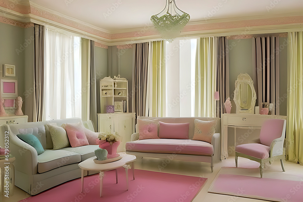 Fototapeta premium Creative Pastel Color Elegant Drawing Interior Design, Peculiar