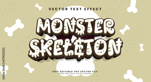 Monster skeleton editable text style effect. Vector text effect for Halloween celebrations with monster costumes.
