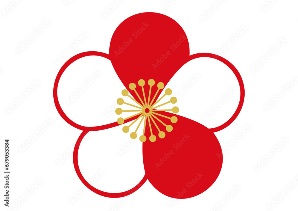 梅の花のアイコン 和モダンのおしゃれな紅白の梅の花びらのイラスト素材	