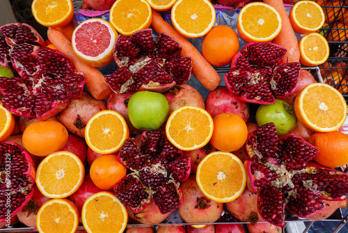 Fototapeta Naklejka Na Ścianę i Meble -  Full frame shot of various fruits on display at street market in Istanbul, Turkey