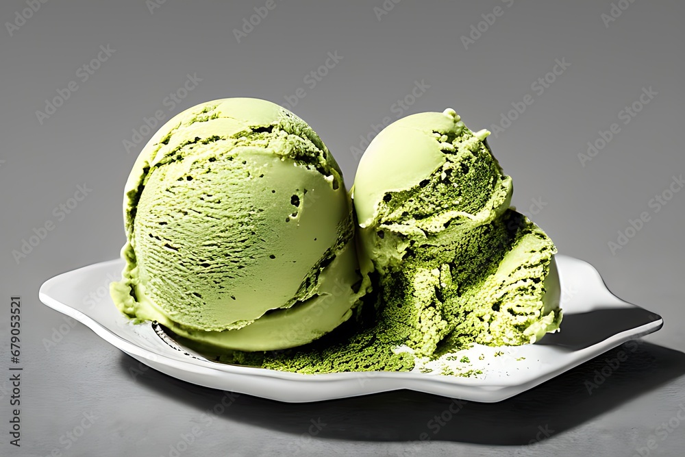 Delicious Matcha ice cream balls isolated on Colorfull Background Delicious Matcha ice cream balls isolated on Colorfull Background