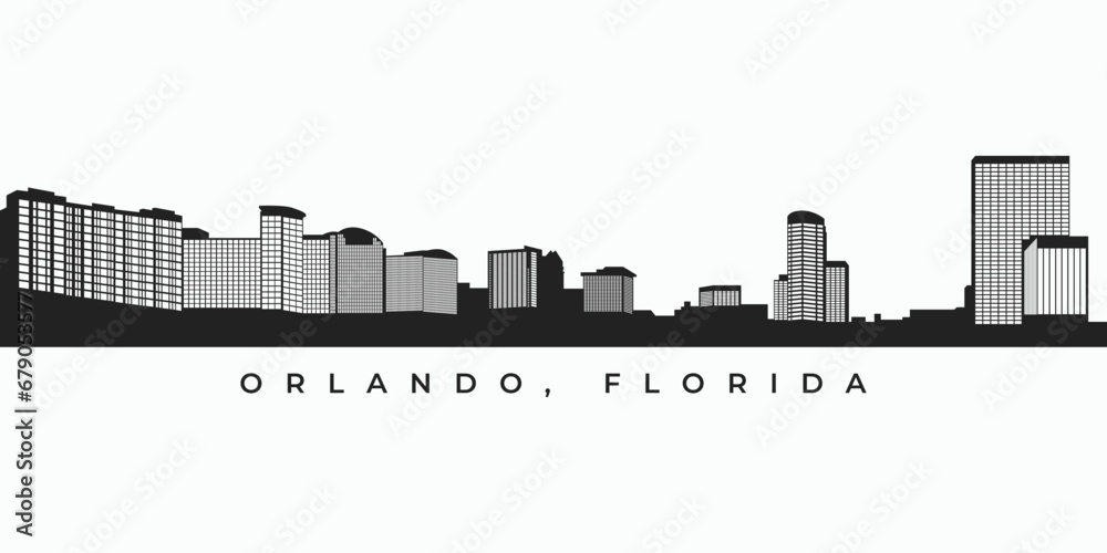 Orlando city skyline silhouette. Black and white banner of Orlando, Florida.
