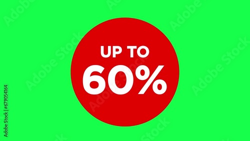 Red labels pop up promotional animations with up to 60% repeatable animated badges on a green screen background