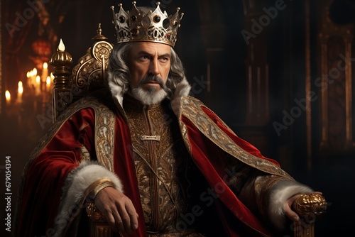 Regal Sovereignty: Portrait of a Handsome King in Power, Majestic Monarch: A Glimpse of the Handsome King's Rule, Royal Authority: The Handsome King's Commanding Presence.